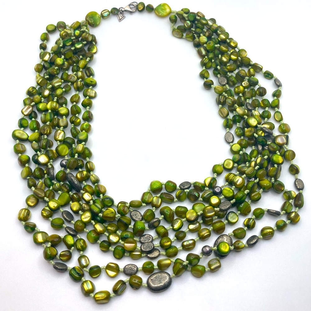 Silpada 925 Silver Green Mother Of Pearl Multi Strand Silk Necklace 20.5”